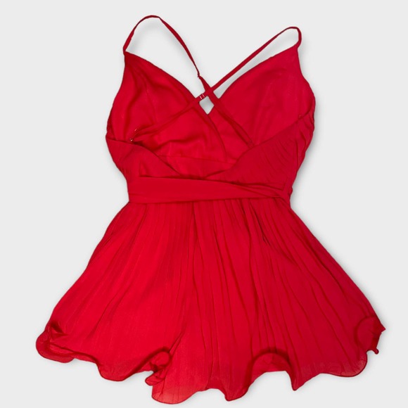 Luxxel Red Pleated Romper Size Small - Picture 4 of 6
